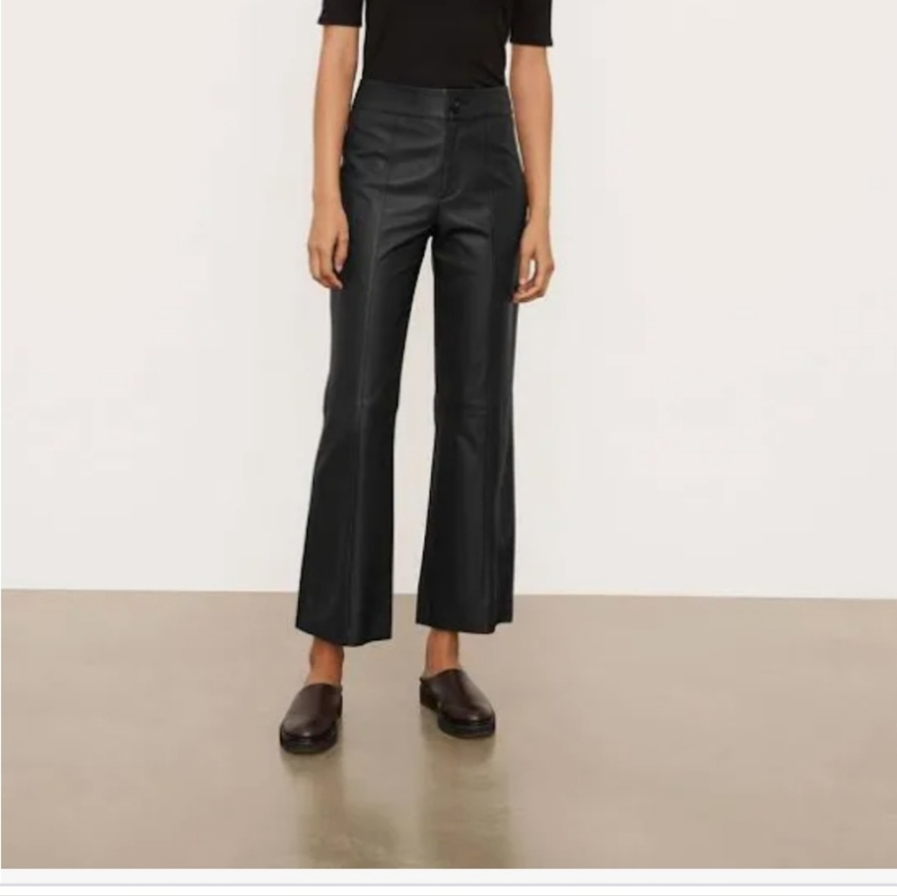 BNWT VINCE BUTTERY SOFT BLACK LEATHER CROP FLARE PANTS SOLD OUT SZ 2 AUTHENTIC